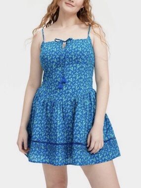 Roller Rabbit Women's Lobsters Drop Waist Mini Dress Cobalt Blue Pockets Medium